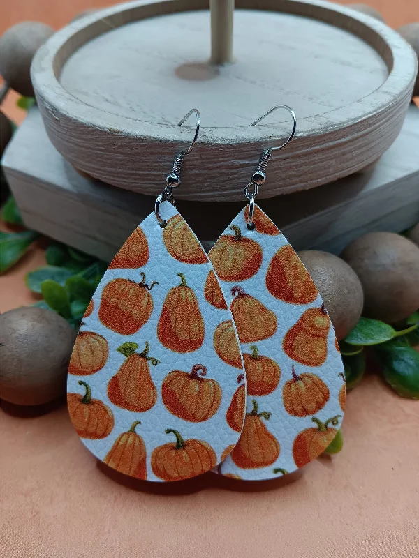 Orange Pumpkin Patterned Earrings