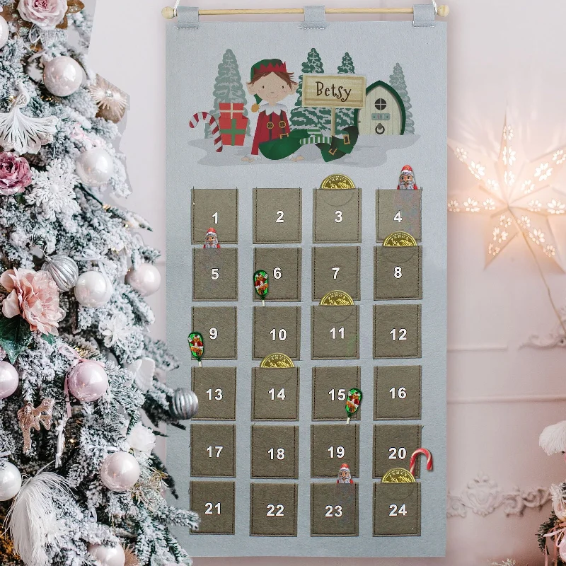 Personalised Elf 2025 Advent Calendar In Silver Grey