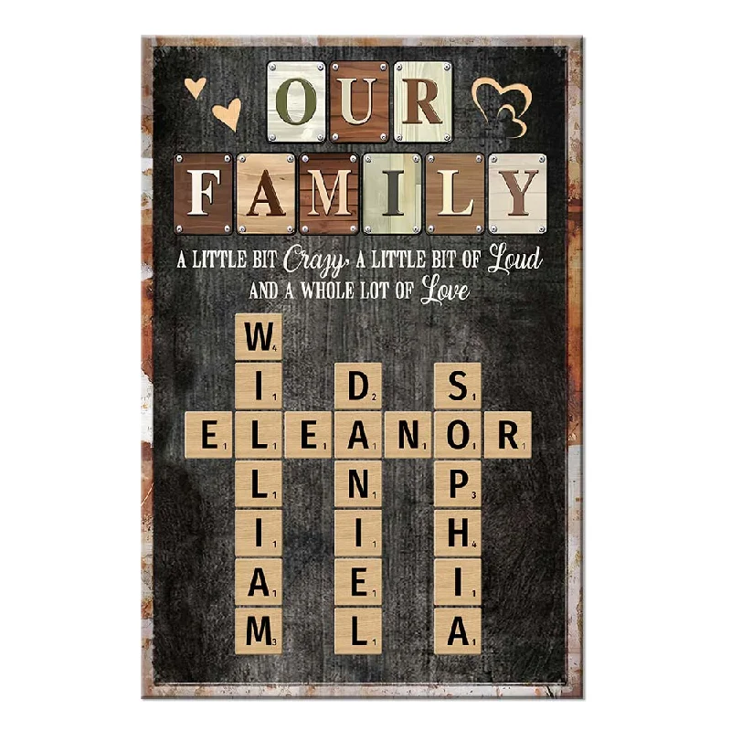 Personalized Family A Little Bit Of Crazy Crossword Art Poster 36369