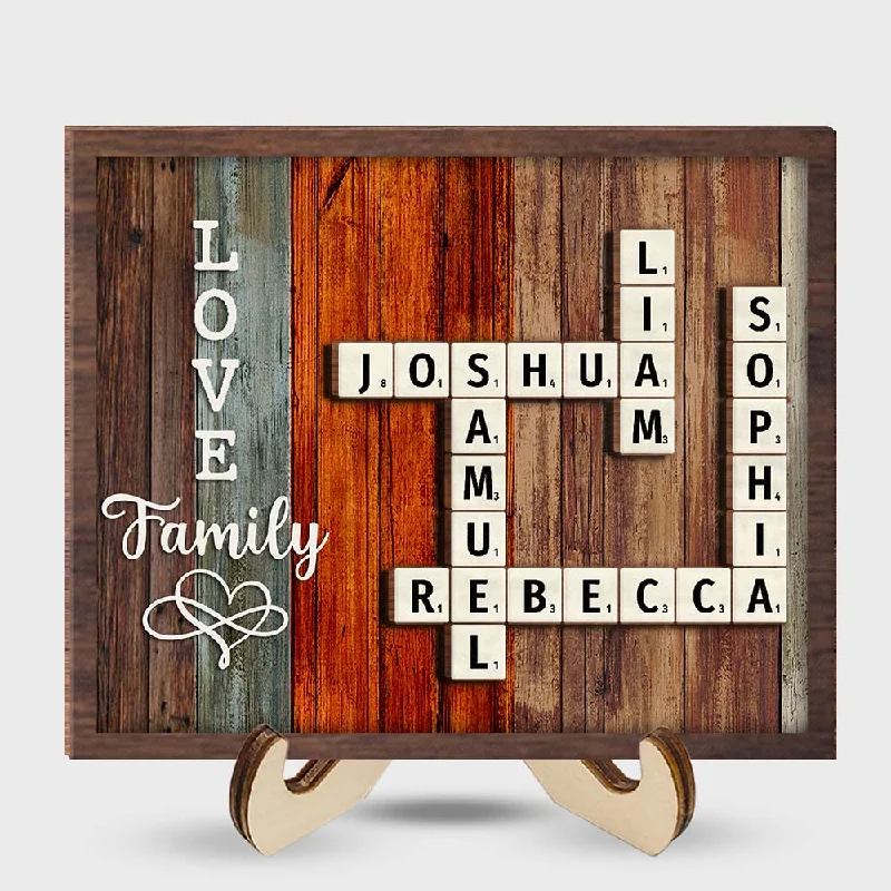 Personalized  Family Crossword Art - Created In A Moment, Treasured Forever 2 Layered Wooden Plaque 36218