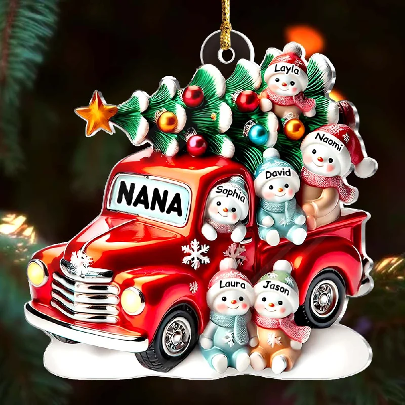 Personalized Gift For Grandma Nana's Cute Little Snowman In Car Acrylic Ornament 36777