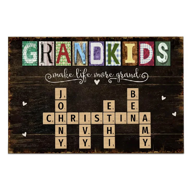 Personalized Grandkids Names Scrabble Gift For Grandparents Poster 36315