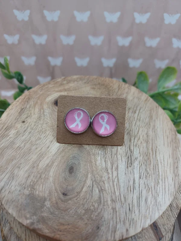 Pink & White Pink Ribbon Earrings