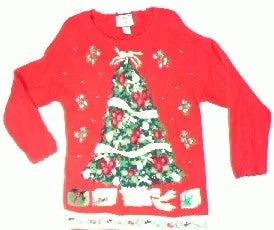 Poinsetta Ribbon Tree-Small Christmas Sweater