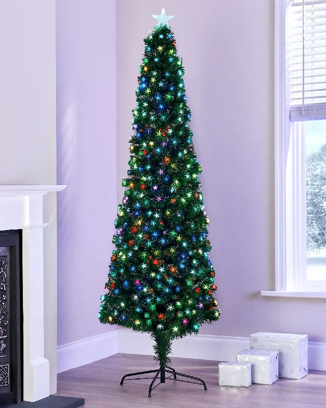 Pre-Lit Fibre Optic Pencil Christmas Tree with Multi-Coloured LED Stars, 5 ft