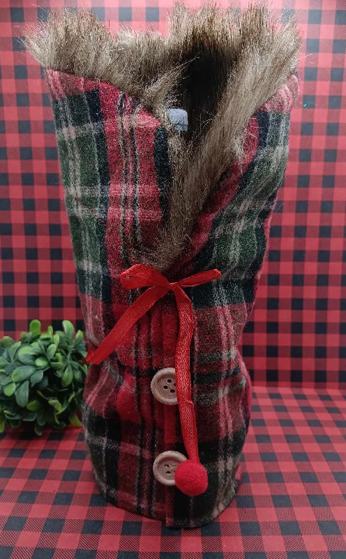 Red & Green Plaid Button Sweater Bottle Decor