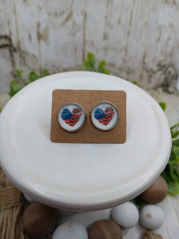 Red, White, Blue Leopard Heart Earrings