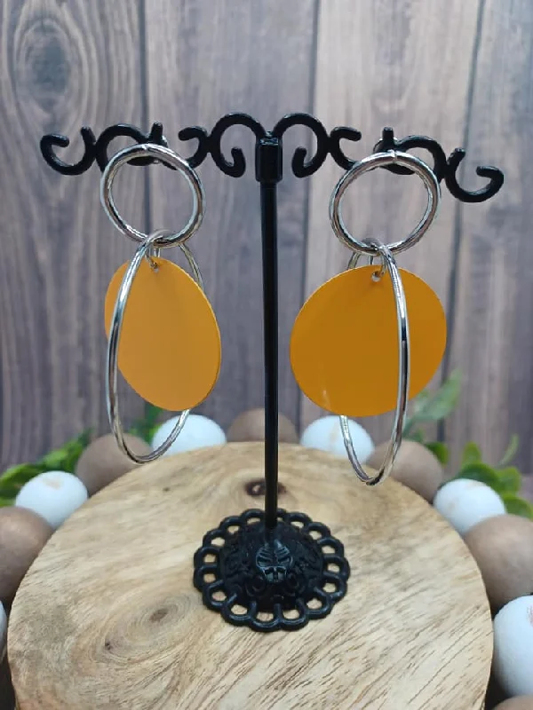 Silver Circle Earrings w/ Yellow Detail