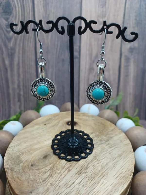 Silver Design Earrings w/ Turquoise Crackle Stones