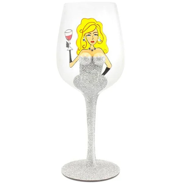 Silver Glitter Lady Wine Glass