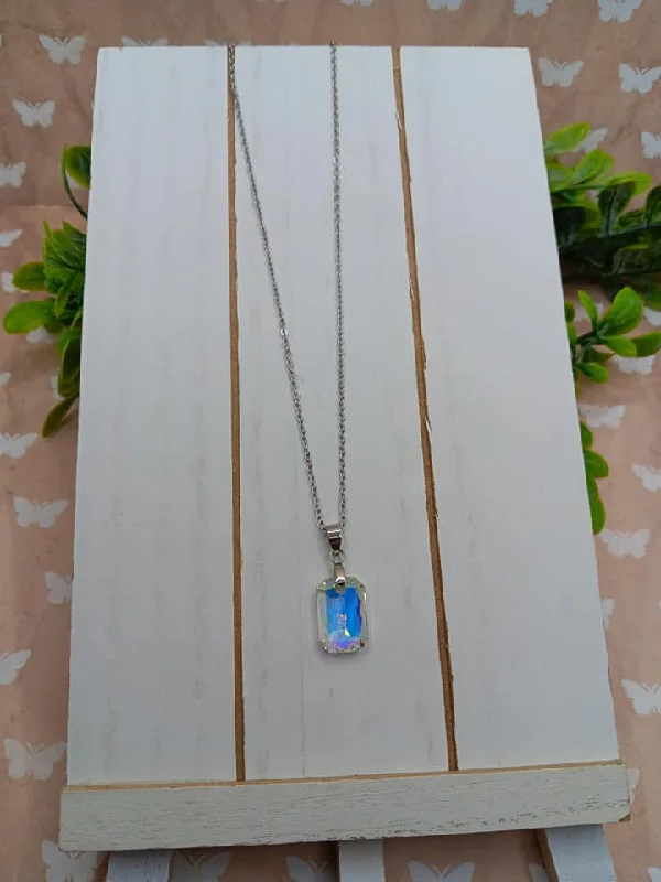 Christmas Decorative Candles Silver Necklace w/ Mermaid Rectangular Pendant