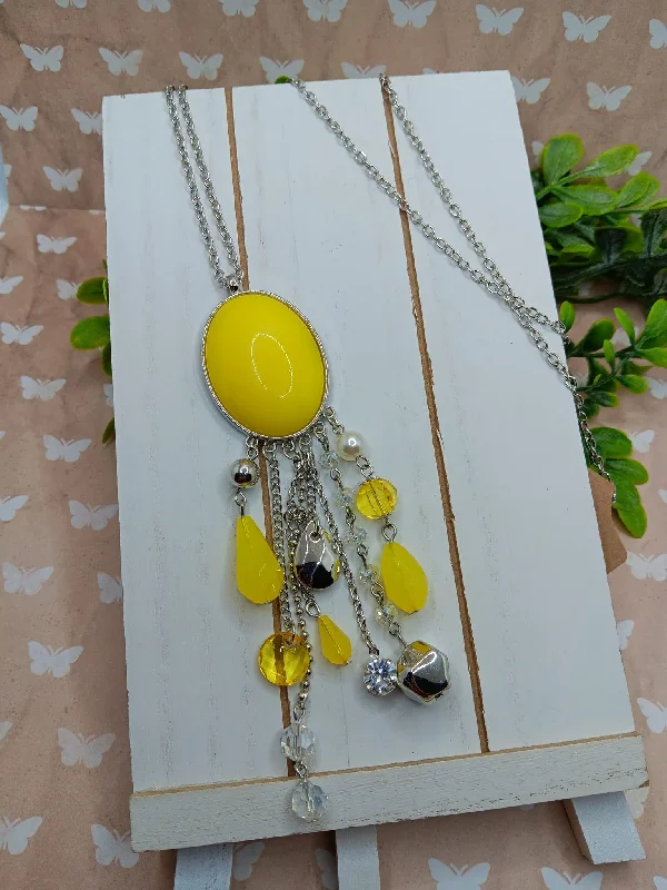 Christmas Snow Angels Silver Necklace w/ Yellow & Clear Beaded Pendant