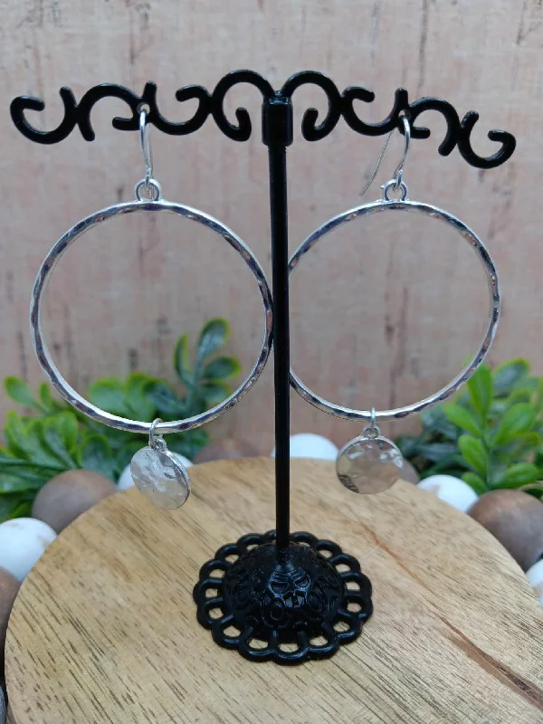 Silver Textured Circle Earrings w/ Dangle Circles