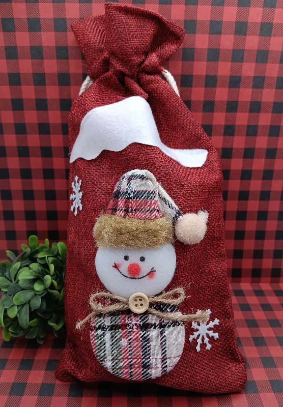 Snowman Plaid Bottle Sac Decoration