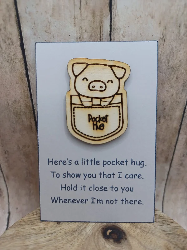 Christmas Sparkling Lights Wooden Pocket Hug - Pig