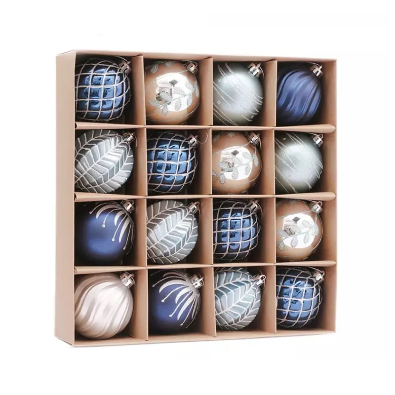 Christmas Holiday Stories 16pcs 8cm Blue Silver Shatterproof Ornament Set 08016001