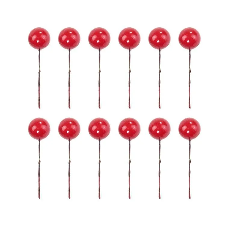 Christmas Tree Farm 2cm red berry on pin 12pcs