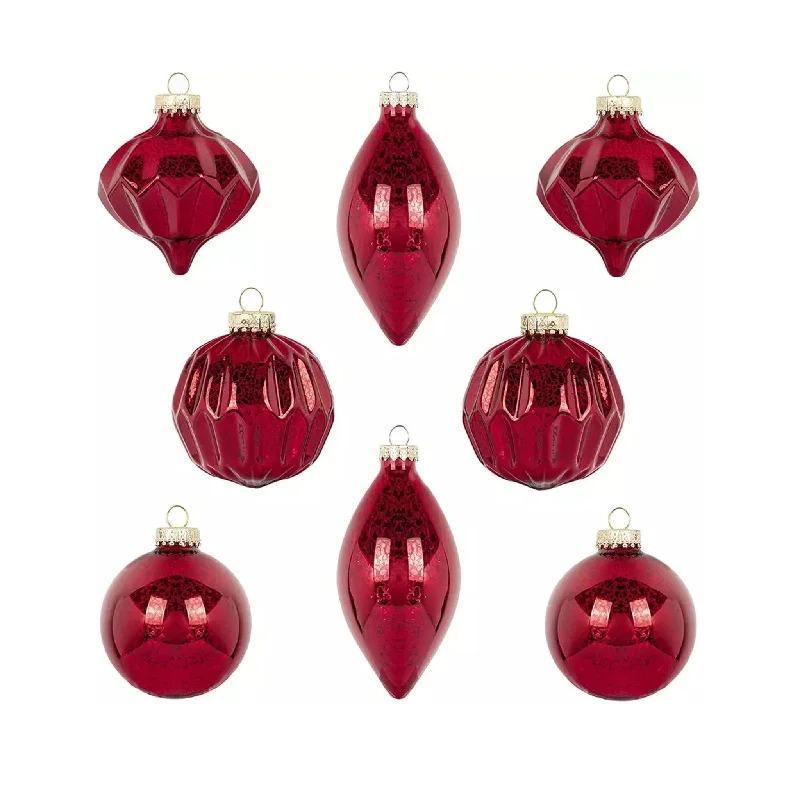 Christmas Star Decorations 8pcs 8-12.5cm Red Mercury Glass Ornaments Set 0808001G