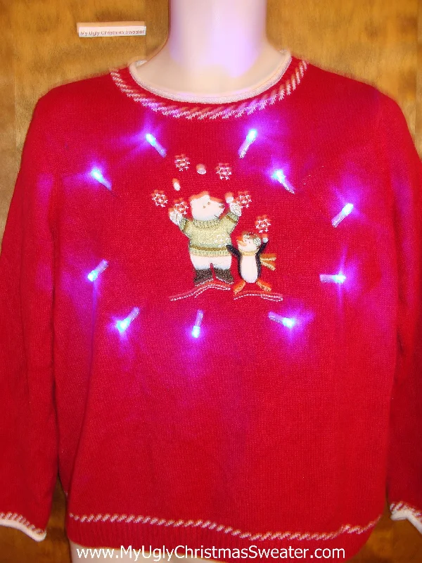 Christmas Special Dinner Bear and Penguin Pals Light Up Ugly Xmas Sweater