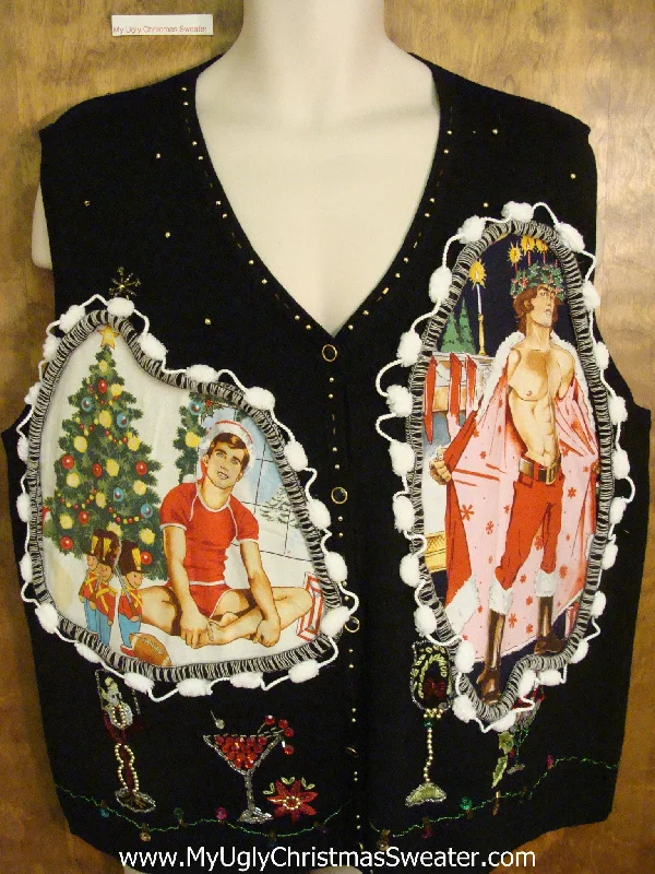 Christmas Glitter Ornaments Big Size Hottie Guy Ugly Christmas Sweater Vest with Bling Christmas Glitter Ornaments Big Size Hottie Guy Ugly Christmas Sweater Vest with Bling