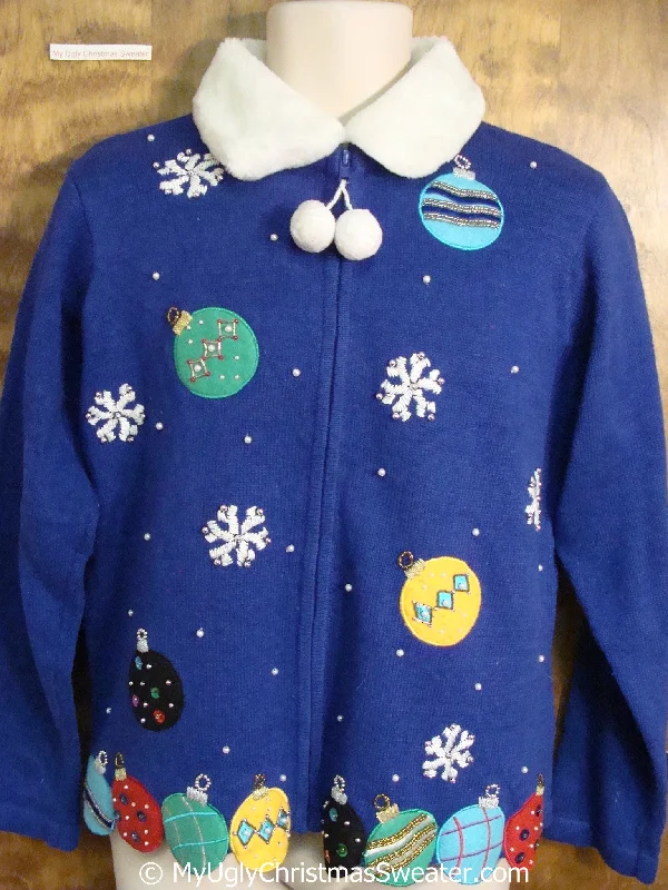 Christmas Baking Family Blue Christmas Sweater with Colorful Ornaments