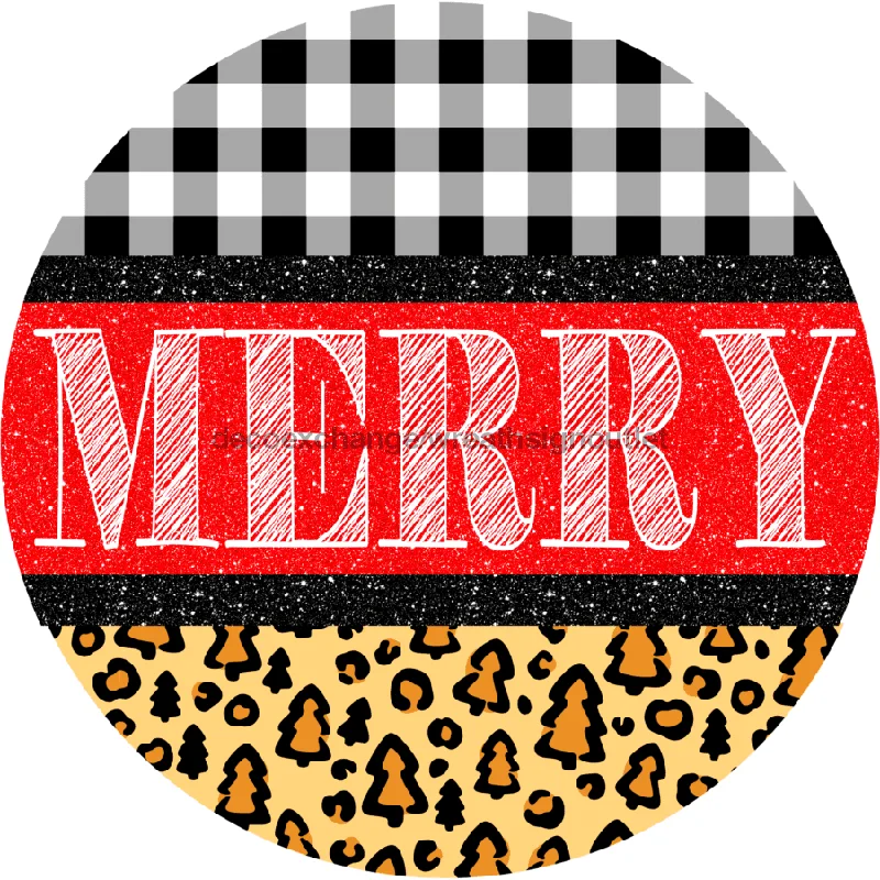 Buffalo Check Leopard, Merry Christmas Sign, 10" Round,  VINYL-DECOE-767, Sign For Wreath, 10" Vinyl Round