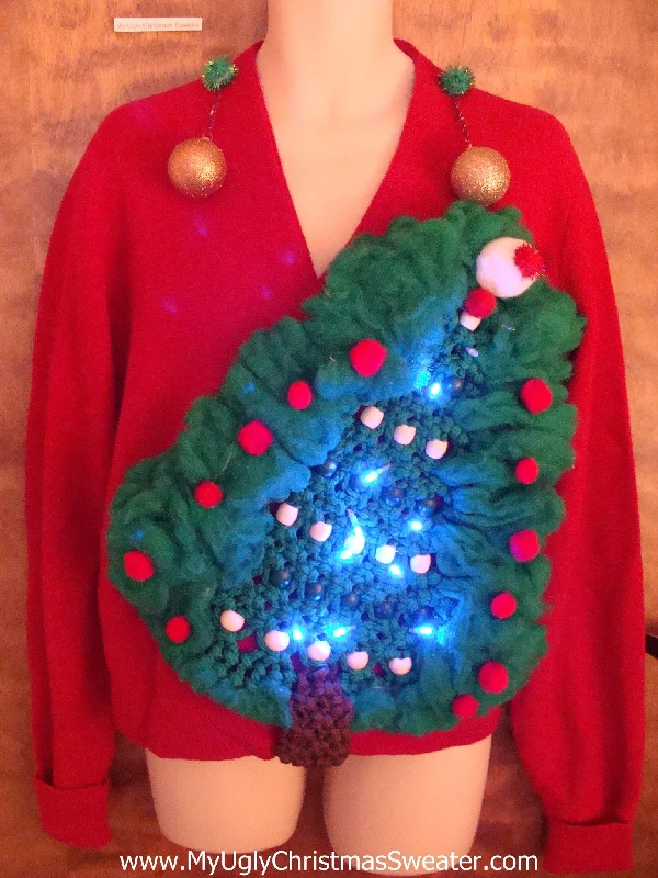 Christmas Lights Display Bushy Tree Mens Horrible Ugly Christmas Sweater