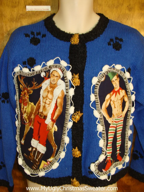 Christmas Warm Drinks Cat on the Back! Hottie Guy Ugly Christmas Sweater