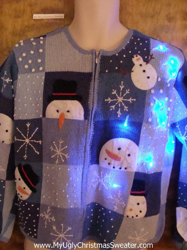 Christmas Pine Scent Cheap Peek-a-boo Snowmen Light Up Ugly Xmas Sweater