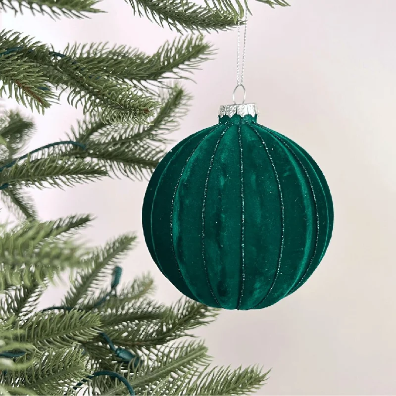 Christmas Holiday Countdown Flocked Forest Green Ball Ornament