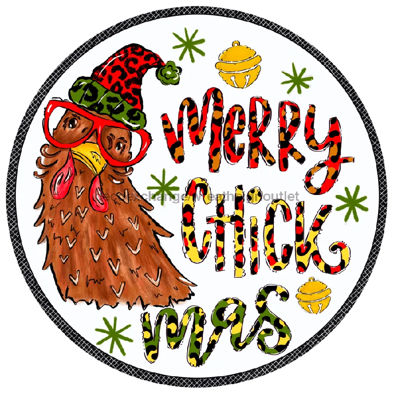 Christmas Merry Chickmas Sign VINYL-DECOE-220, Sign For Wreath, 10" Vinyl Round