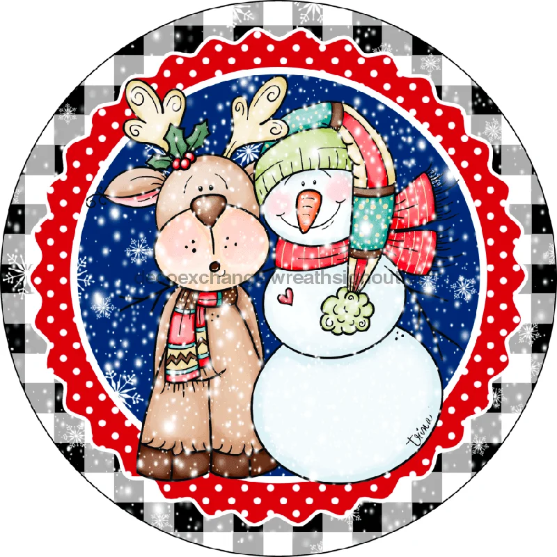 Christmas Sign, Reindeer Sign, 10" Round,  VINYL-DECOE-775, Sign For Wreath, 10" Vinyl Round