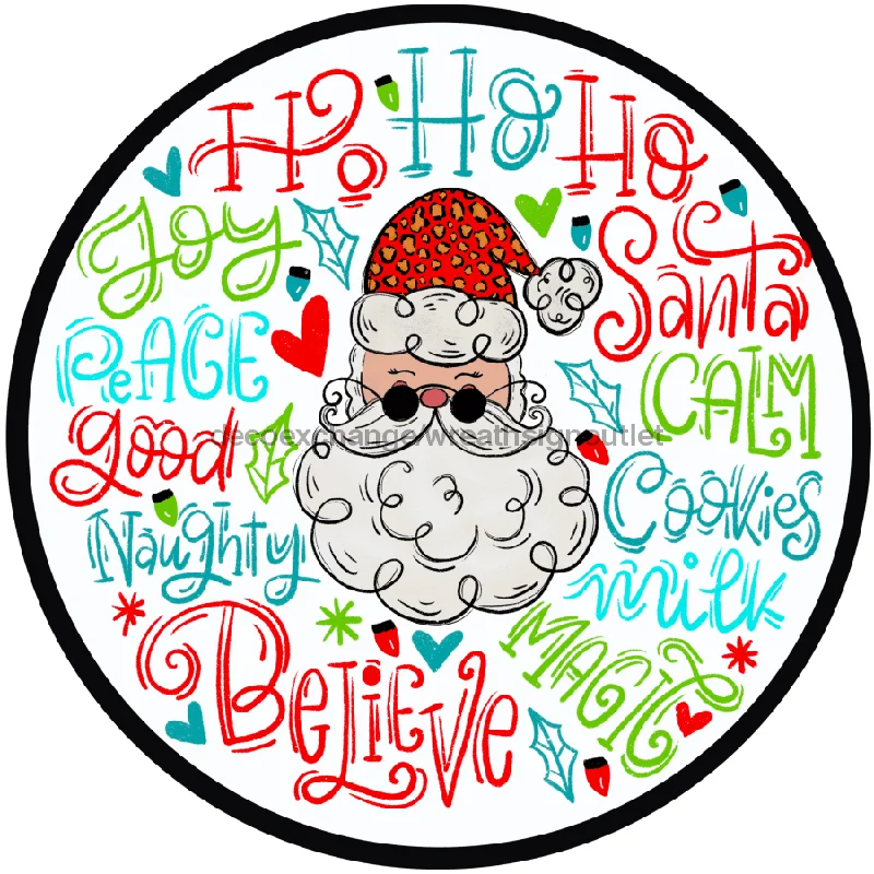 Christmas Sign, Santa Typography, 10" Round,  VINYL-DECOE-346, Sign For Wreath, 10" Vinyl Round