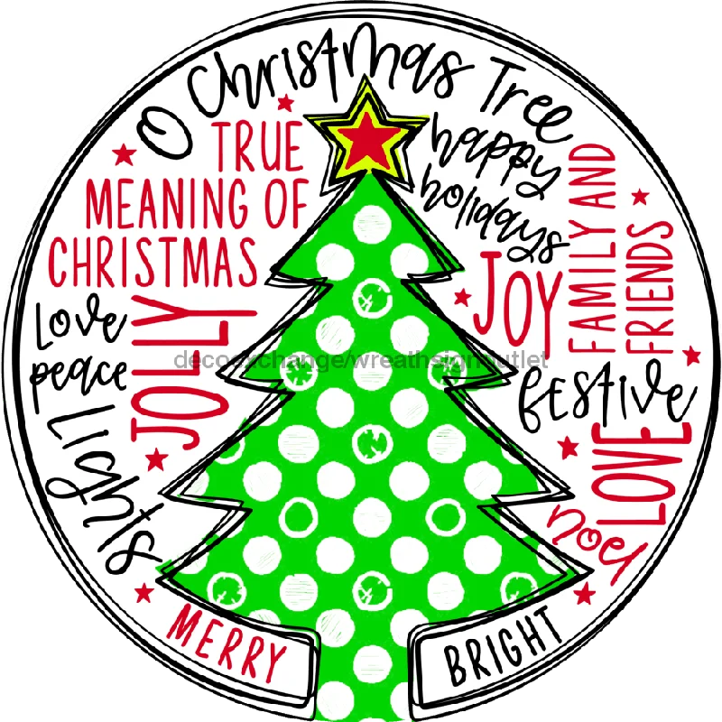 Christmas Tree, Christmas Sign, 10" Round,  VINYL-DECOE-564, Sign For Wreath, 10" Vinyl Round