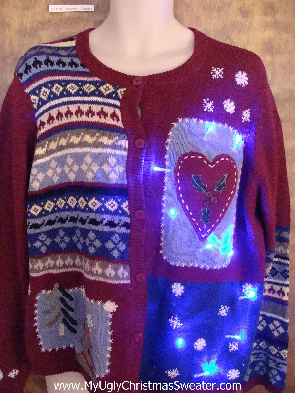 Christmas Toy Drive Classic 80s Heart Themed Light Up Cheesy Christmas Sweater