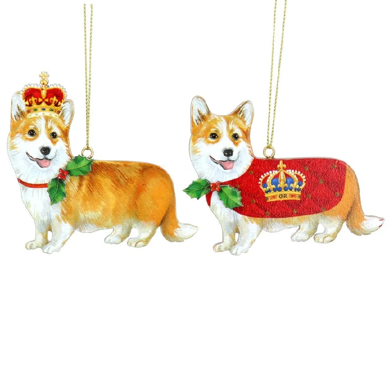 Corgi with Crown Wood Ornament