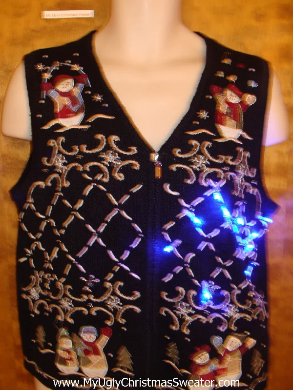 Christmas Santa Surprise Crazy 2sided Snowman Christmas Sweater Vest with Lights