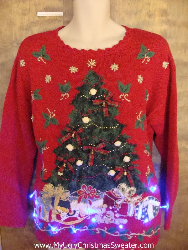 Christmas Candlelight Dinner Crazy 80s Red Christmas Sweater with Lights