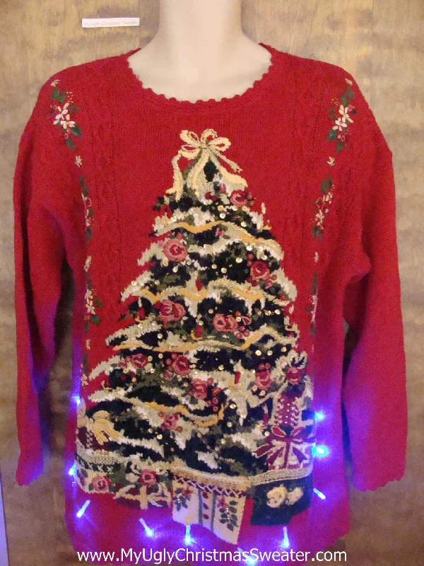 Christmas Holiday Gifts Crazy 80s Tree Christmas Sweater with Lights