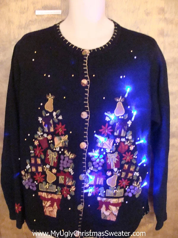 Christmas Cocoa Treats Crazy Bling Trees Christmas Sweater with Lights