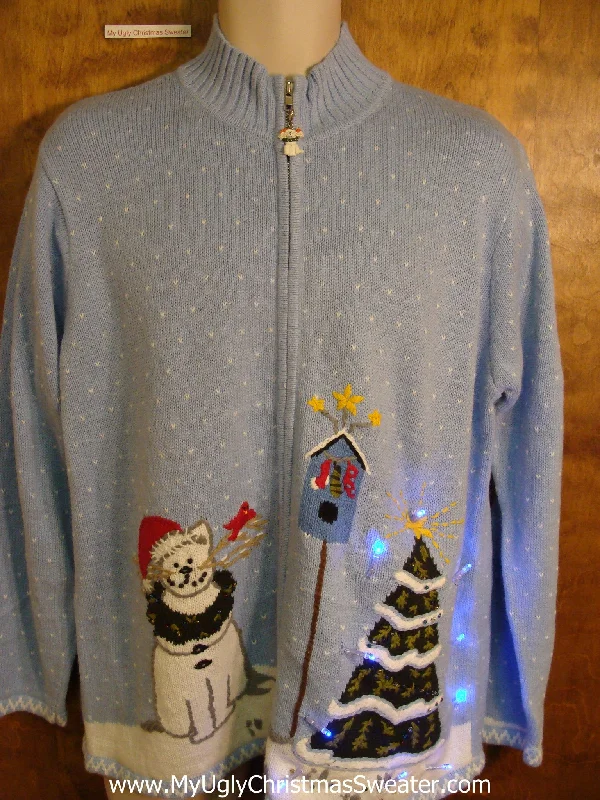 Christmas Tree Glitter Crazy Cat Lady Christmas Sweater with Lights