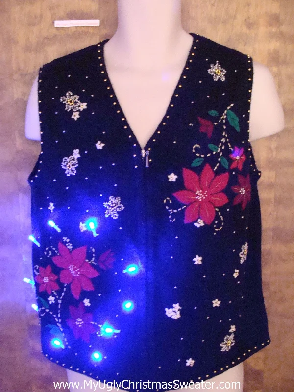 Christmas Magical Moments Crazy Christmas Sweater Vest with Lights and Poinsettias