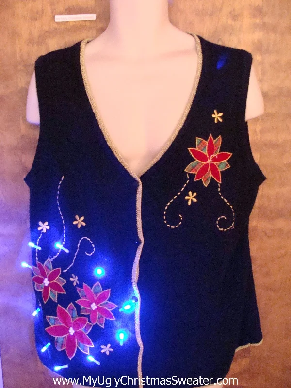 Christmas Tree Angel Crazy Christmas Sweater with Lights with Poinsettias