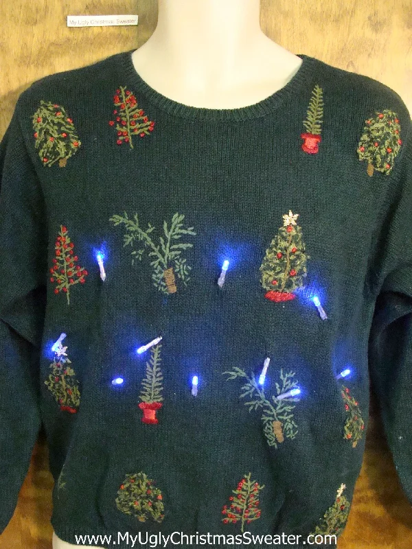 Christmas Twinkling Lights Crazy Little Trees Christmas Sweater with Lights