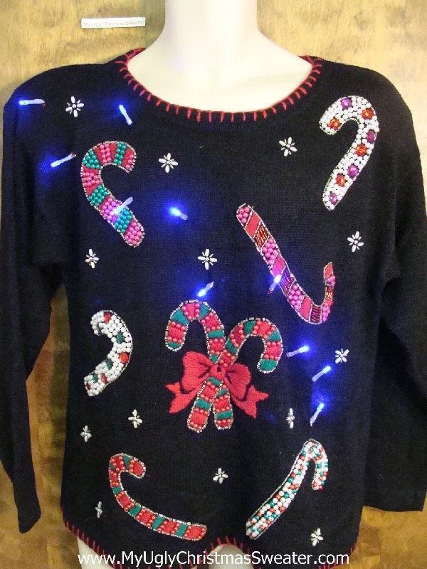 Christmas Decorative Items Crazy Plaid Candycanes Christmas Sweater with Lights