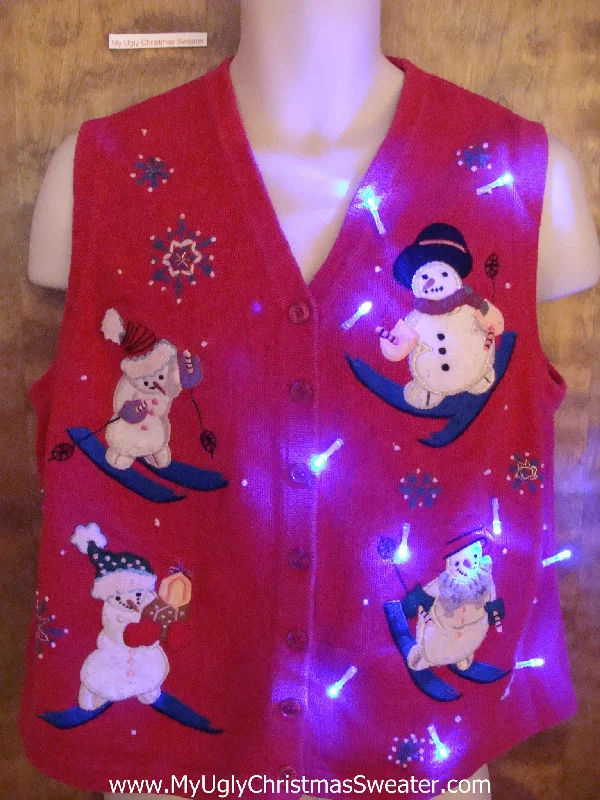 Christmas Handmade Decorations Cute Skiing Snowmen Light Up Ugly Xmas Sweater Vest