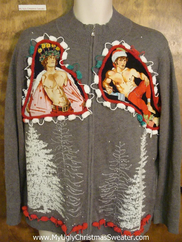 Christmas Baking Smells Dueling Hottie Guys with Trees Ugly Christmas Sweater