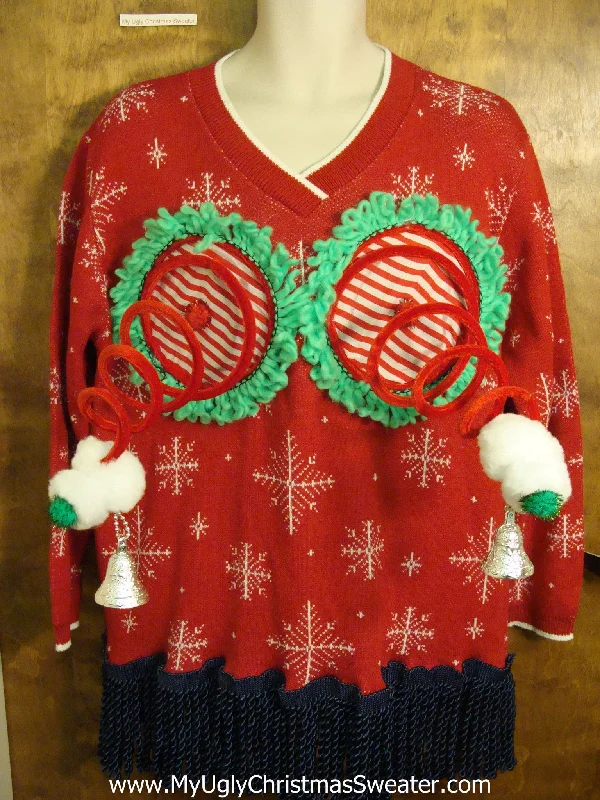 Christmas Sparkling Lights Funny 2sided Red Naughty Ugly Christmas Sweater