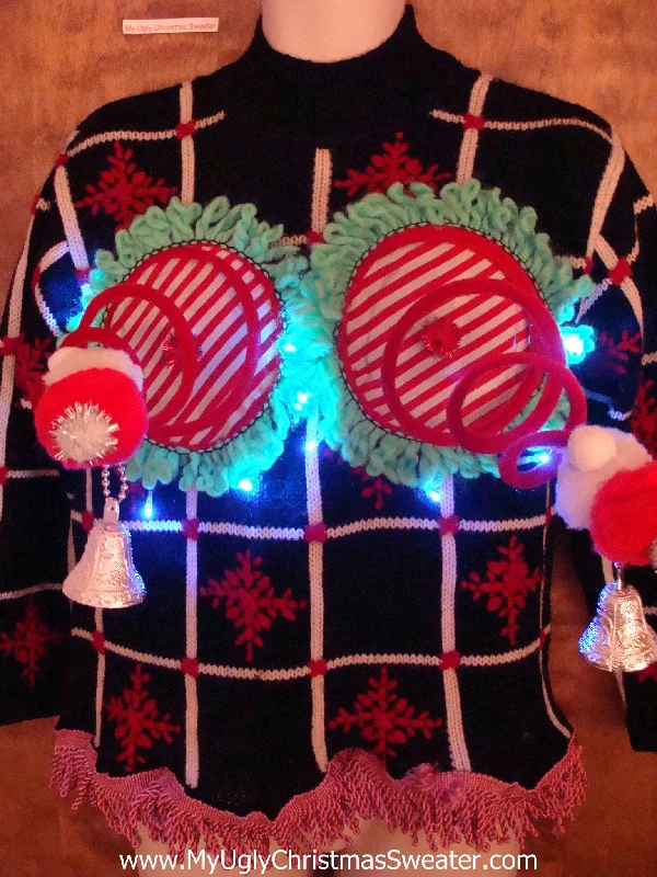 Christmas Winter Decor Funny Checkerboard Light-up Naughty Ugly Christmas Sweater