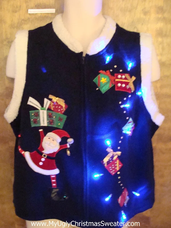 Christmas Decorative Items Funny Santa with Gifts Light Up Ugly Xmas Sweater Vest